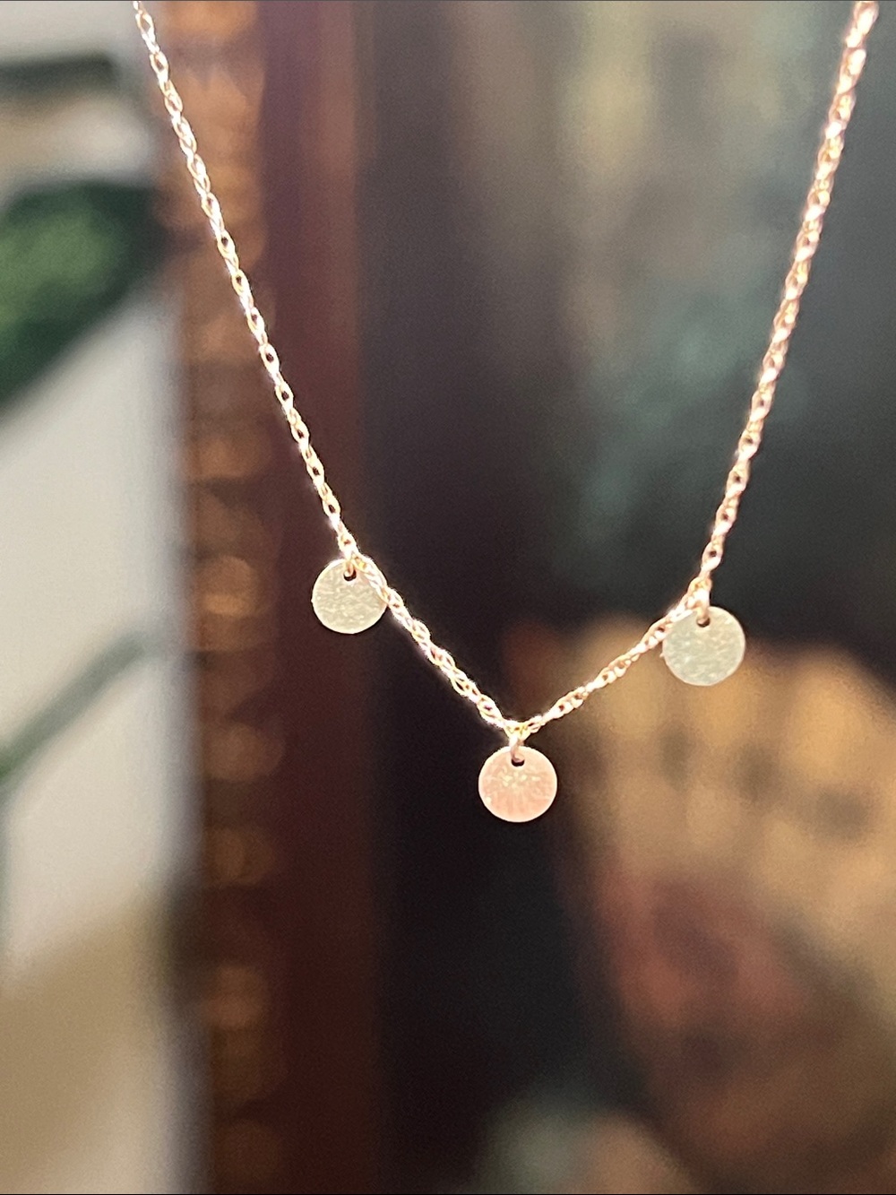 Vintage Dainty 10k Solid Yellow Gold 3 Mini Gold Circle Disc Charms Necklace